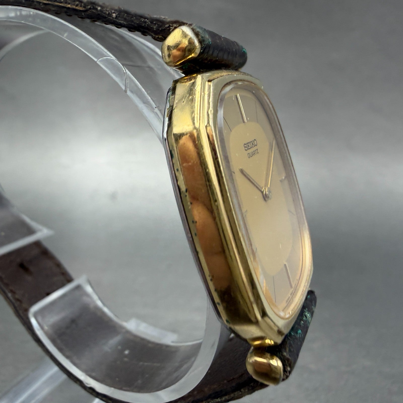 Seiko Watch Men 29mm Champagne Dial Gold Tone Oval 7800-5349 New Battery Vintage3