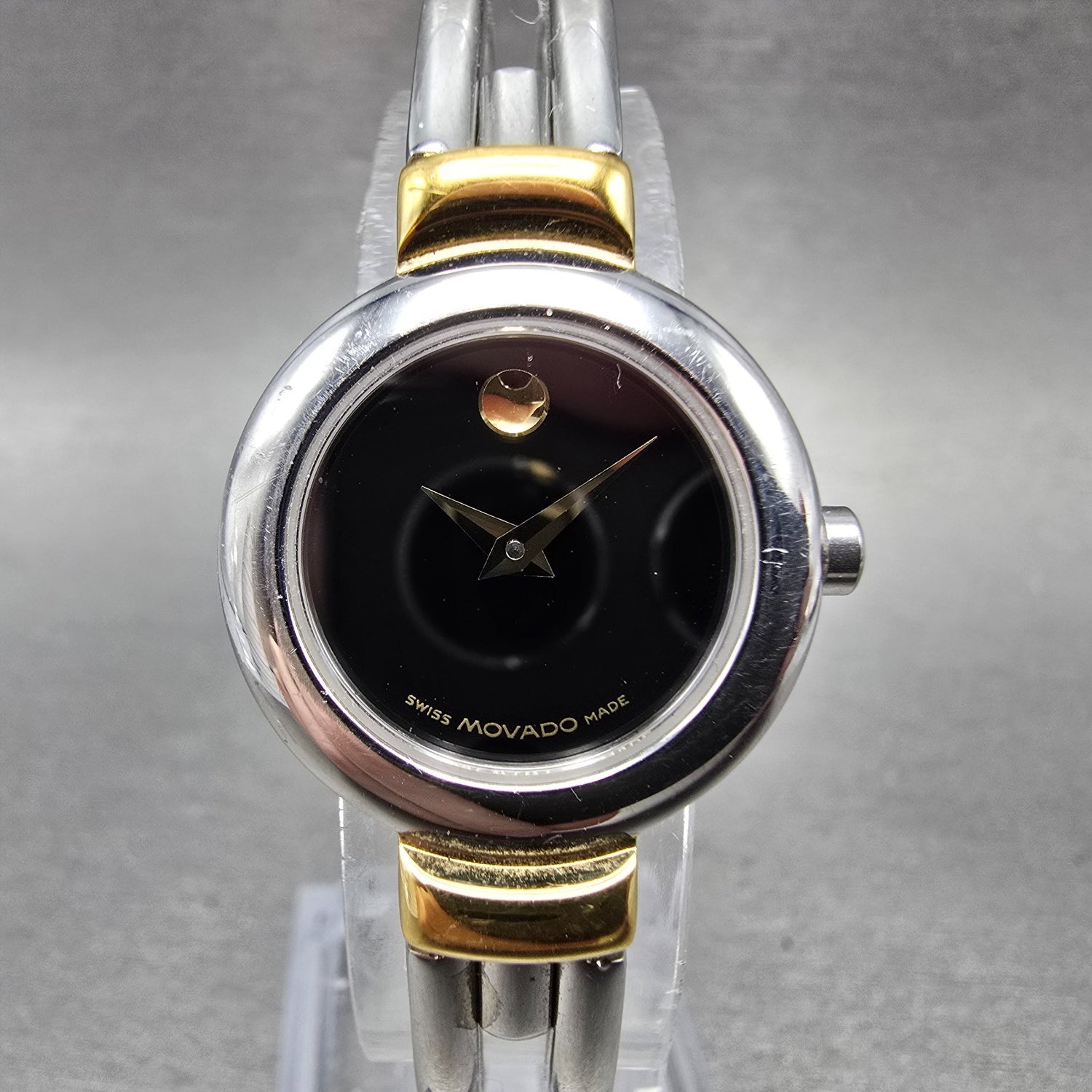 Movado Harmony Watch Women 23mm Black Dial Two Tone 97.A1.809.A New Battery0