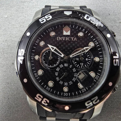 Invicta Pro Diver Chronograph Watch Men 48mm Black Dial Silver Tone Date New Bat2