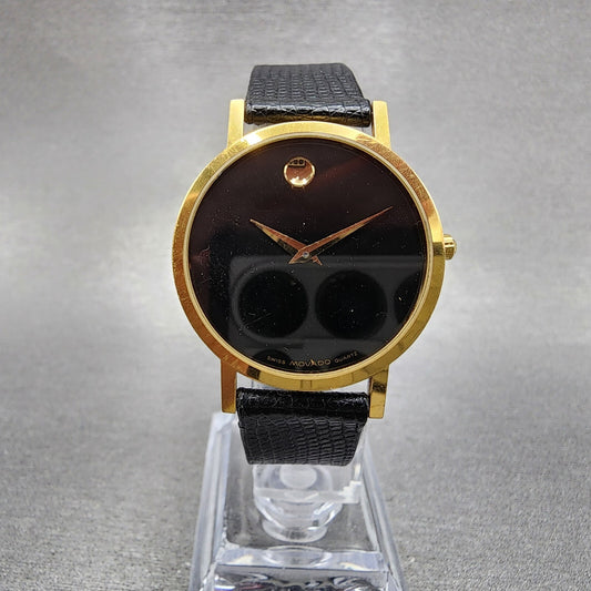 Movado Museum Watch 31mm Men Black Dial Gold Tone Round 87.45.882 New Batt0