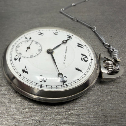 Tavannes pocket Watch 44mm White Dial Silver Tone 17 Jewels Manual Wind PARTS5
