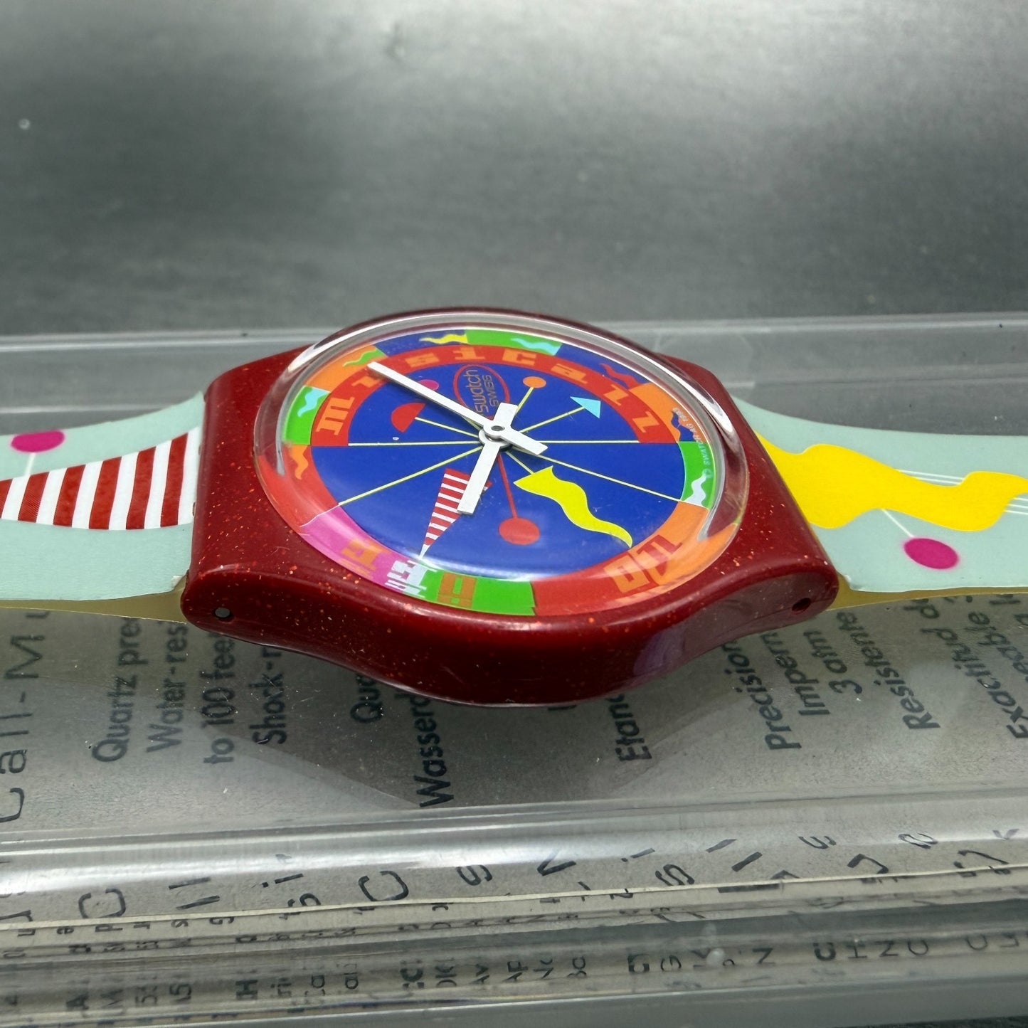 Swatch Musical Fandango Watch Men 34mm Blue Dial Red Tone SLR100 New batt W/box5