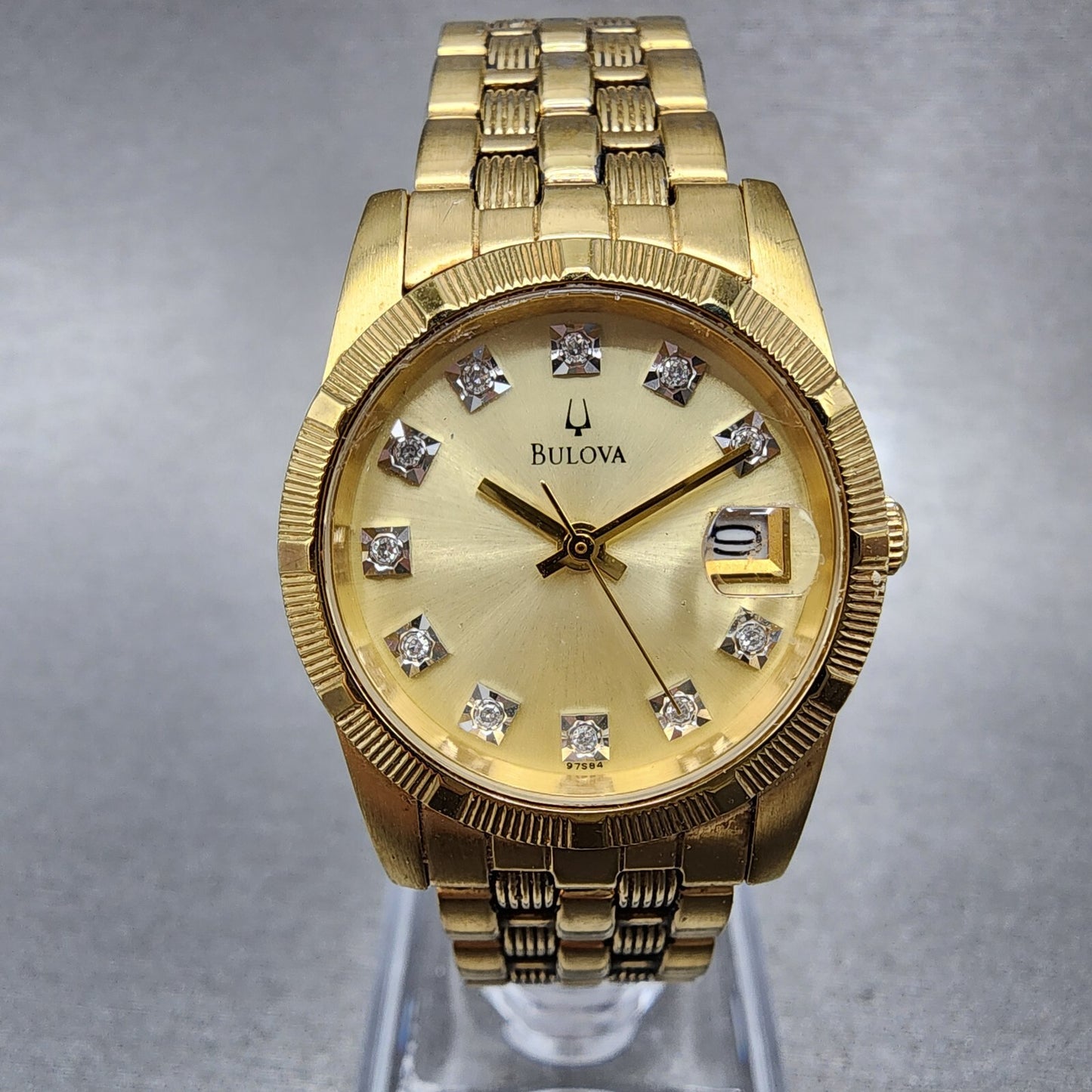 Bulova Watch Women 25mm Champagne Dial Gold Tone Date 97S84 New Battery0