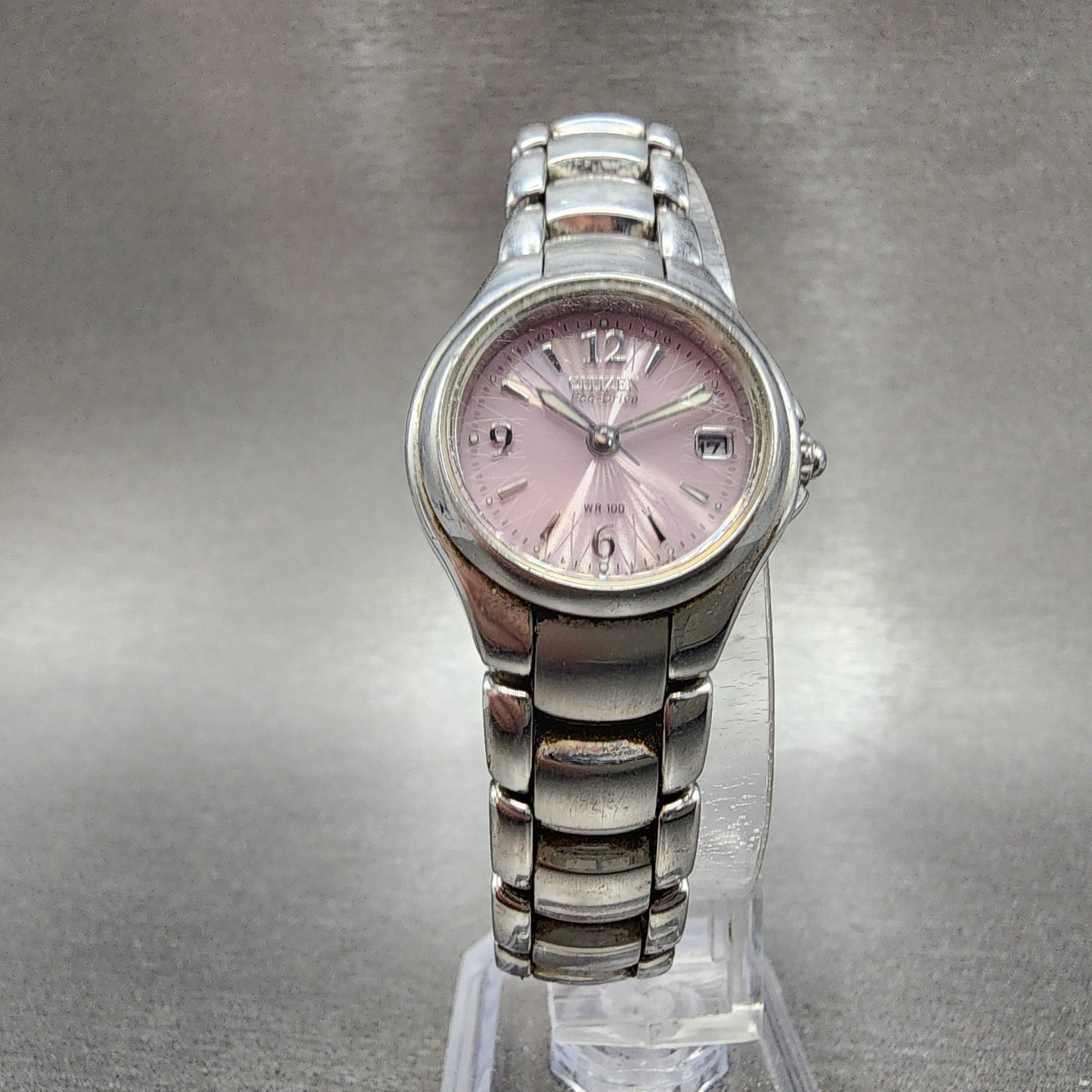Citizen EcoDrive Watch Women 25mm Pink Dial Steel Date Round Date Round Runs5
