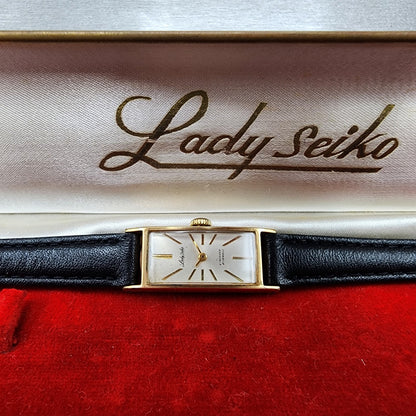 Seiko Lady Seiko Tank Watch Women 14mm Silver Dial Gold Tone Manual 4045H Runs0