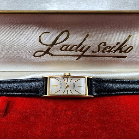 Seiko Lady Seiko Tank Watch Women 14mm Silver Dial Gold Tone Manual 4045H Runs0