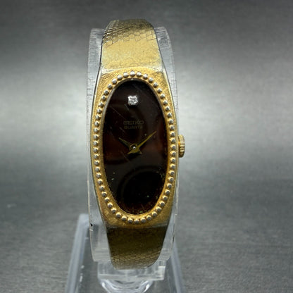 Seiko Tank Watch 13mm Women Brown Dial Gold Tone Rectangle 1320-5279 New Battery0