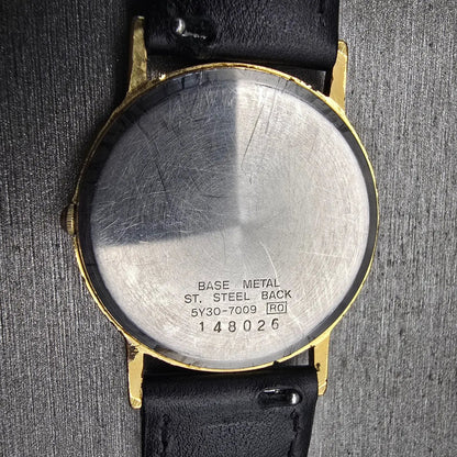 Seiko Watch Men 31mm Gold Dial Gold Tone Round 5Y30-7009 New Battery Vintage10