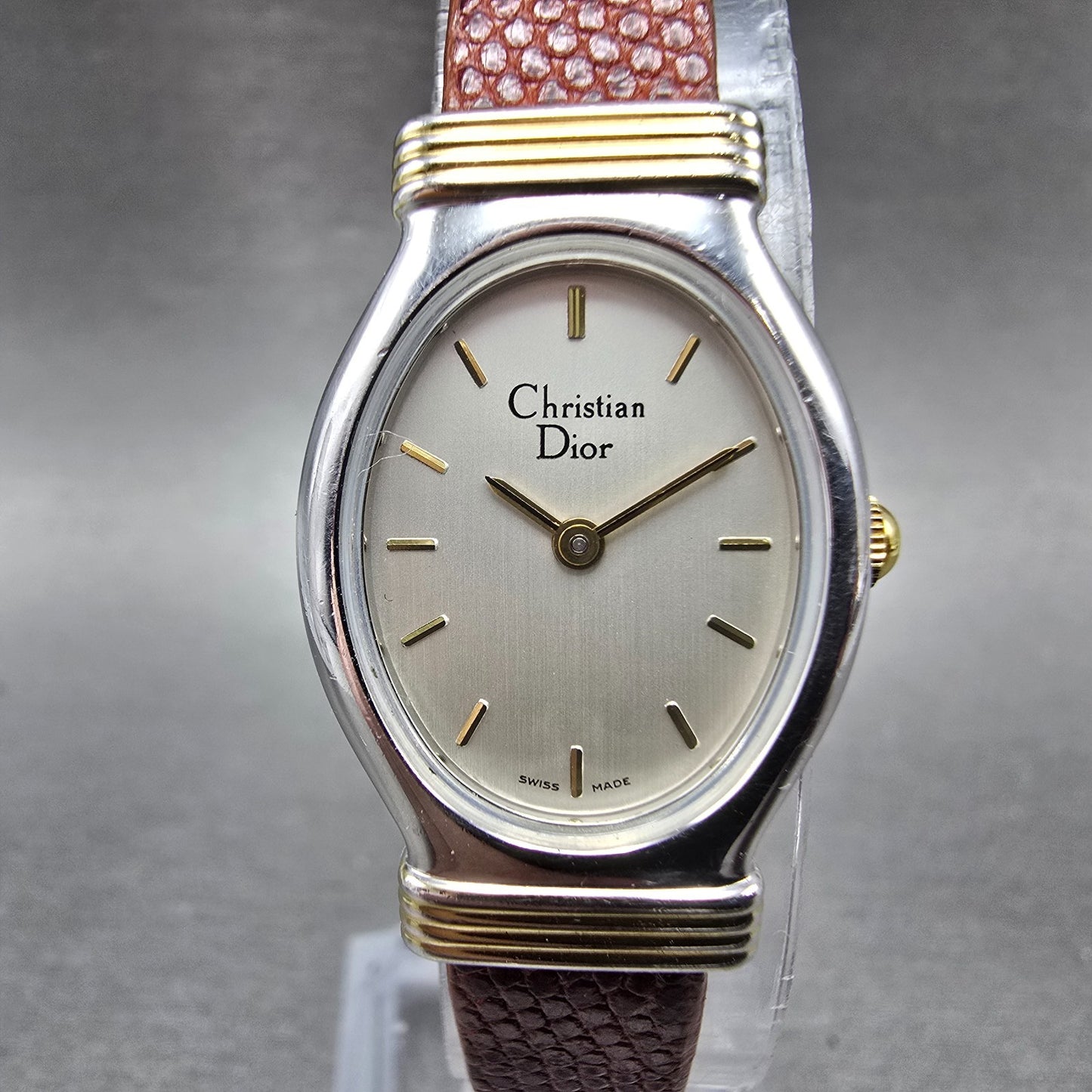 Christian Dior Watch Women 20mm Silver Dial Two Tone Oval New Battery Vintage0