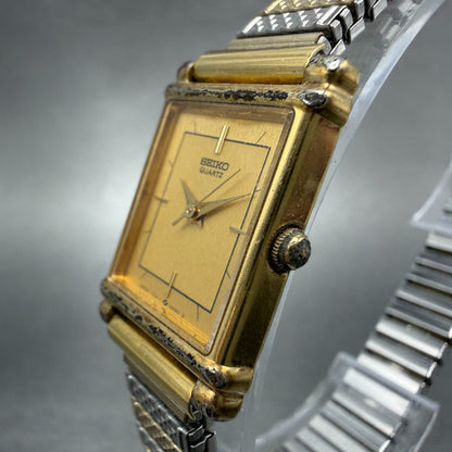 Seiko Tank Watch Women 18mm Champagne Dial two Tone Rectangle 7321-5510 New Batt2