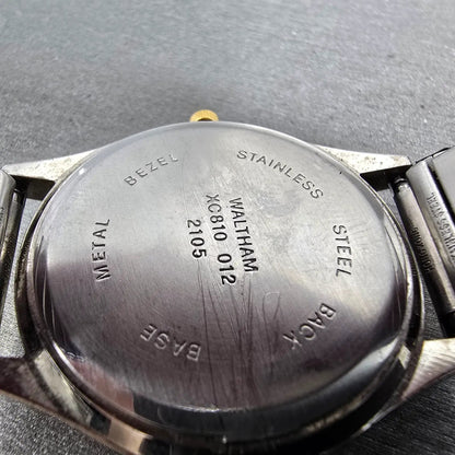 Waltham Watch Men 36mm Black Dial Two Tone Daydate Round New Battery Vintage DF9