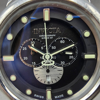 Invicta Russian Diver Chronograph Watch Men 52mm Black Dial Silver Tone New Batt1
