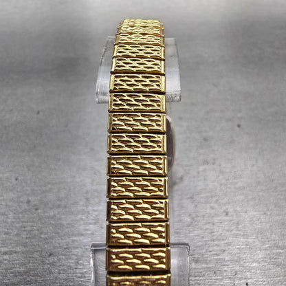 Seiko Watch Women 17mm Gold Dial Gold Tone Rectangle 1N00-5K29 New Battery VTG F7
