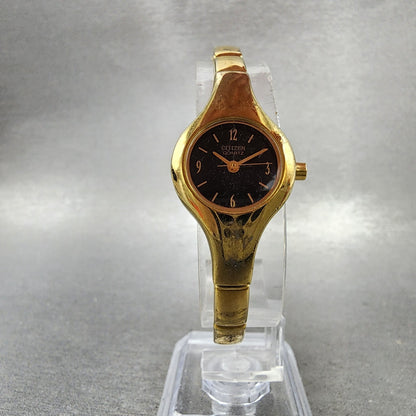 Citizen Watch Women 20mm Black Dial Gold Tone Round 5930S99230 New Battery5
