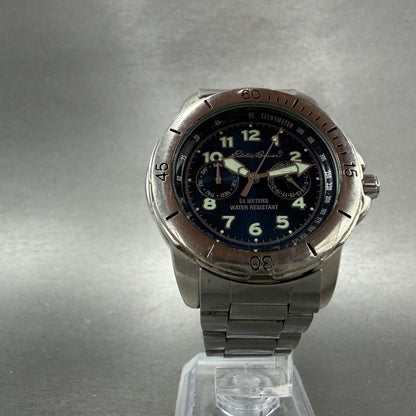 Eddie Baur Watch Men 39mm Blue Dial Silver Tone Daydate Round New Battery5