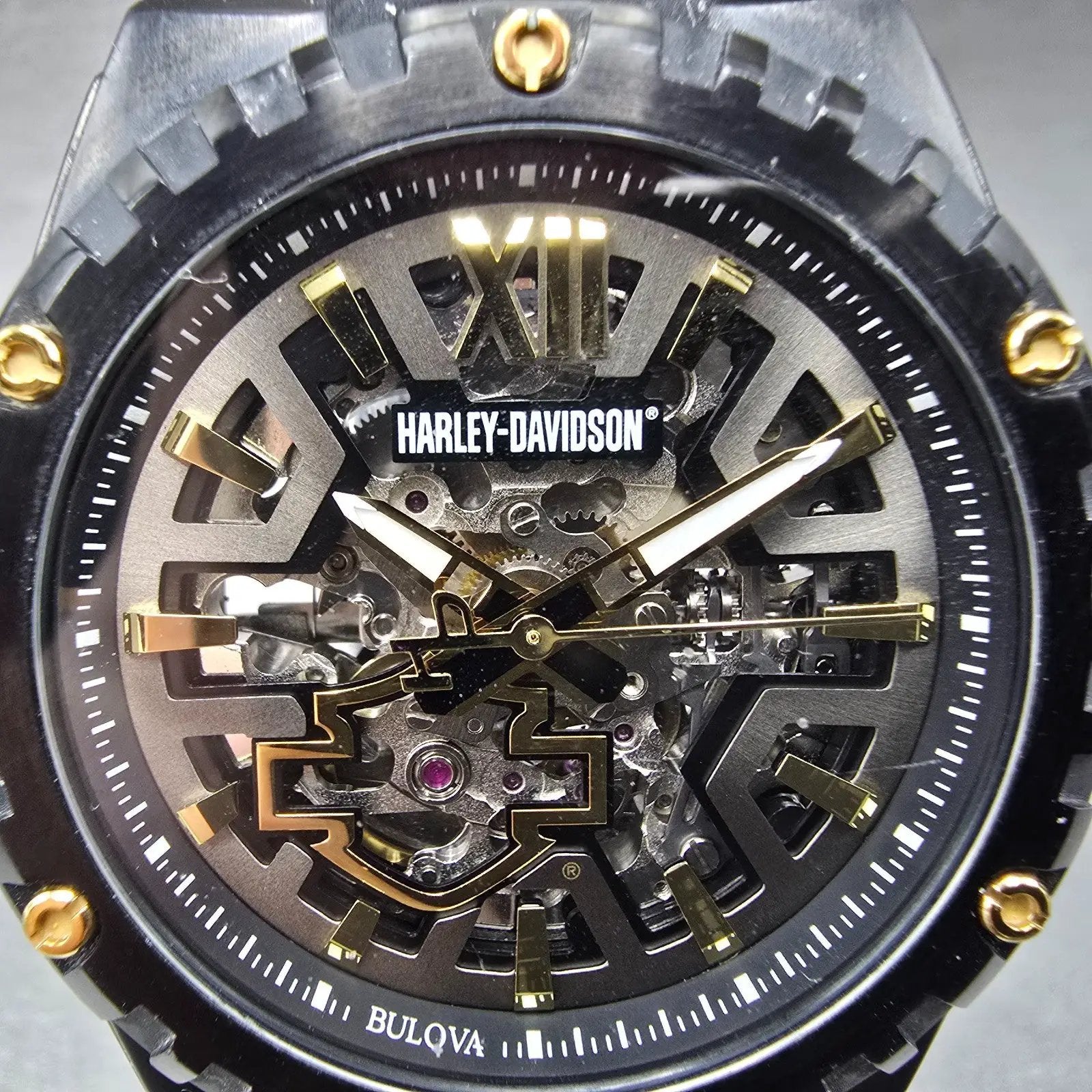 Bulova Automatic Harley Davidson Watch Men 43mm Skeleton Dial Black Tone Runs1