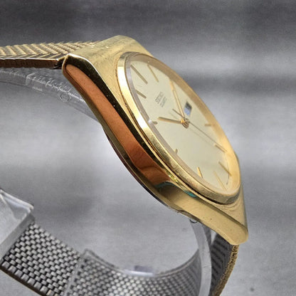 Seiko Watch Men 33mm Champagne Dial Gold Tone Daydate 5Y23-8119 New Battery VTG3