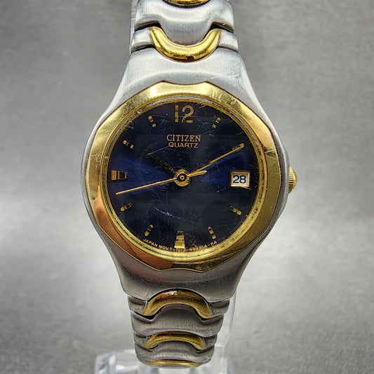 Citizen Watch Women 25mm Blue Dial Two Tone Date Round 1012S76183 New Battery0