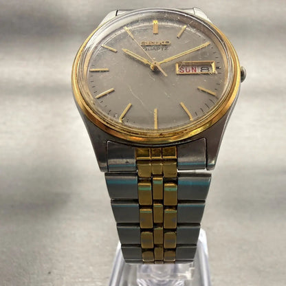 Seiko Watch Men 35mm Gray Dial Two Tone Daydate Round 7N43-8A30 New Battery VTG5