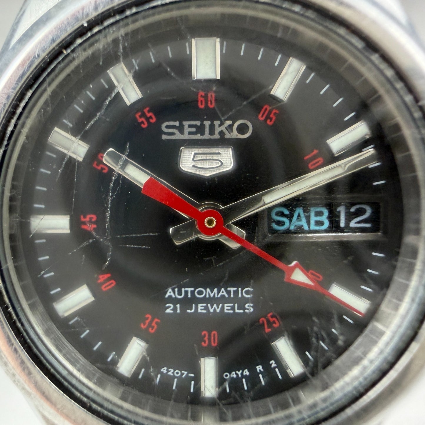 Seiko 5 Automatic Watch Women 24mm Black Dial Silver Tone Daydate 4207-0180 Runs1