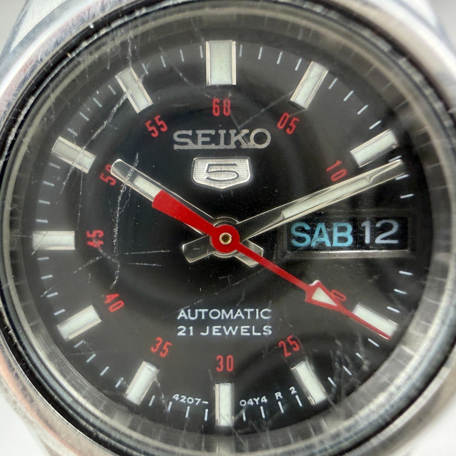 Seiko 5 Automatic Watch Women 24mm Black Dial Silver Tone Daydate 4207-0180 Runs1