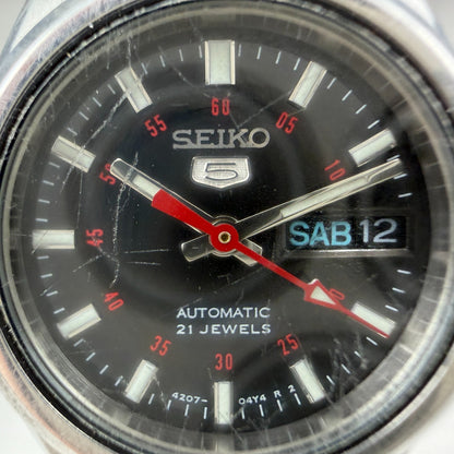 Seiko 5 Automatic Watch Women 24mm Black Dial Silver Tone Daydate 4207-0180 Runs1