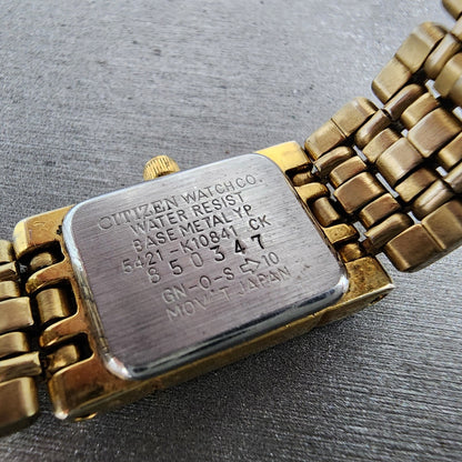 Citizen Tank Watch Women 15mm Silver Dial Gold Tone Rectangle New Battery VTG9