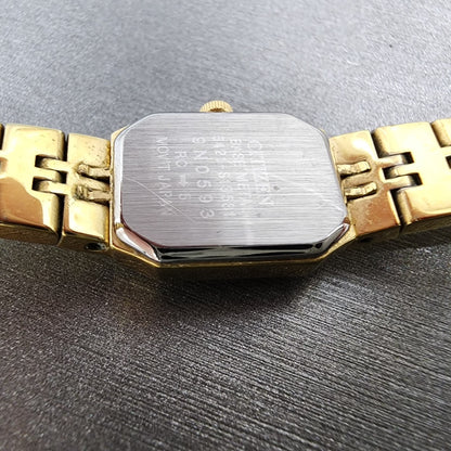 Citizen CQ Tank Watch Women 13mm Champagne Dial Gold Tone Octagon New Battery9