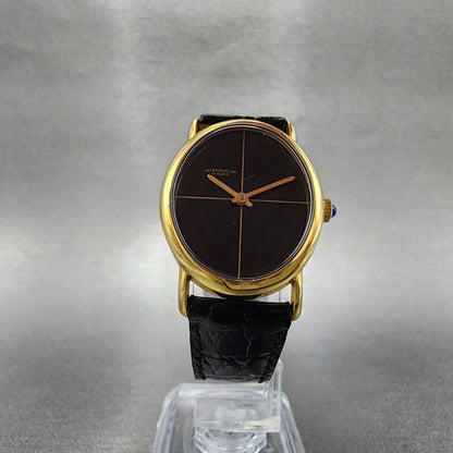 VTG Spazial Watch Women 26mm Black Dial Gold Tone Oval Manual Wind Runs