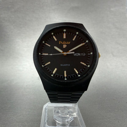 Seiko Pulsar Watch Men 36mm Black Dial Black Tone Daydate Y113-7039 New Battery5