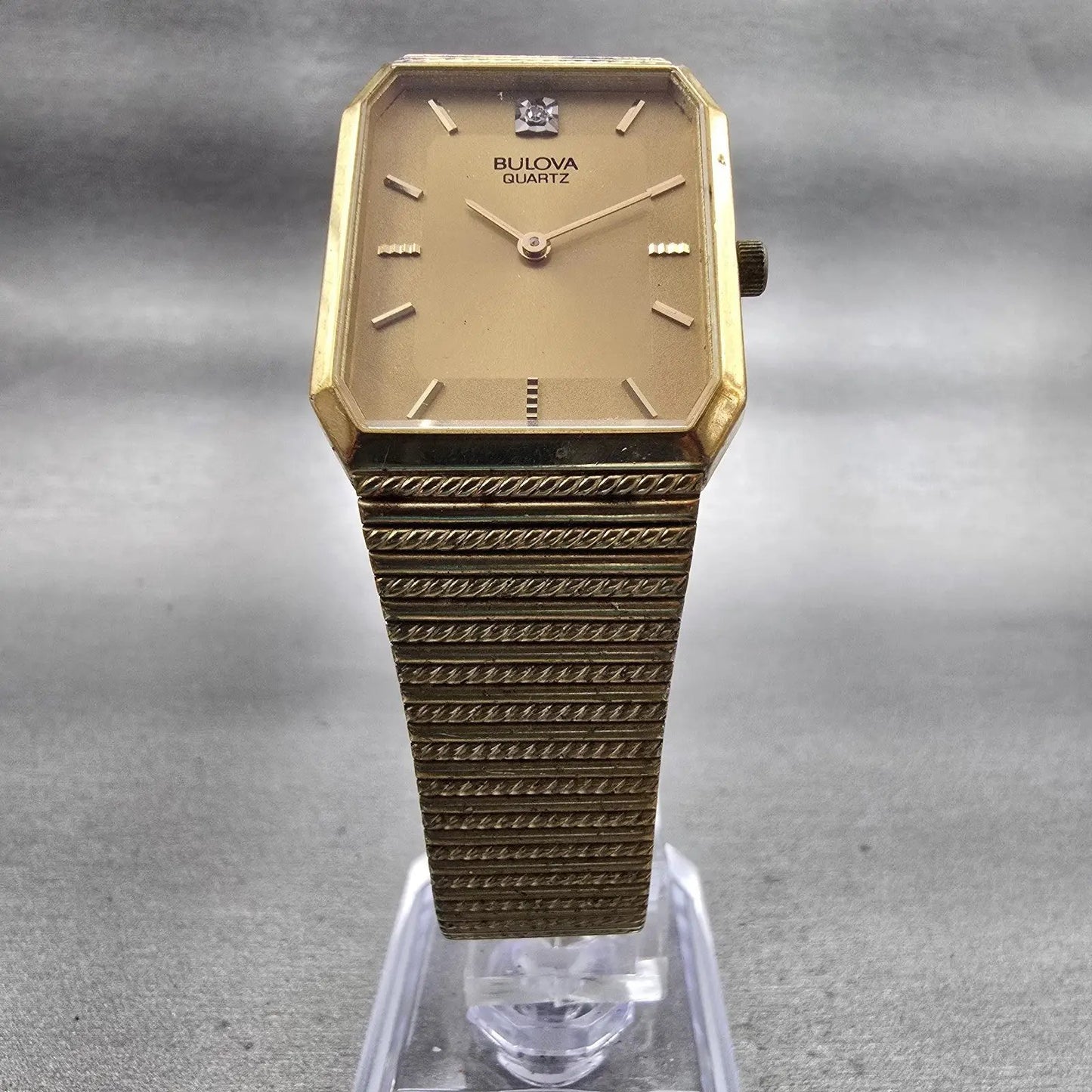 Bulova Watch Men 25mm Gold Dial Gold Tone Rectangle 92M45 New Battery Vintage5