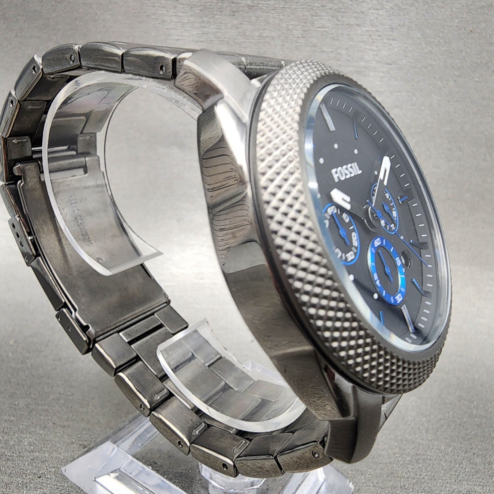 Fossil Machine Chronograph Watch Men 45mm Black Dial Gray Tone Date New Battery3