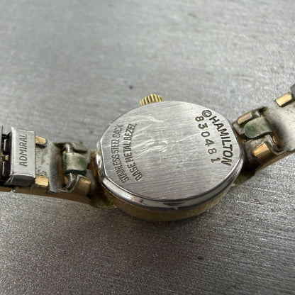Hamilton Watch Women 14mm White Dial Gold Tone Oval New Battery Vintage ABC9