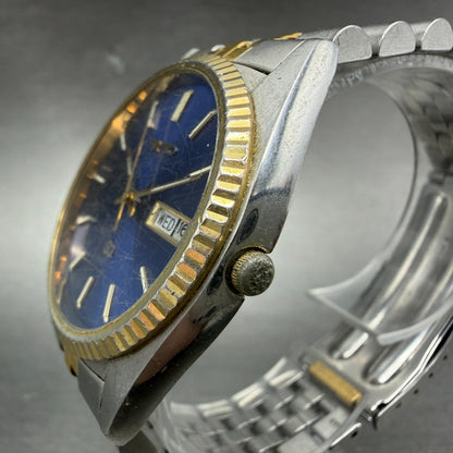 Seiko SQ President Watch Men 36mm Blue Dial Two Tone Daydate Round New BatteryH92