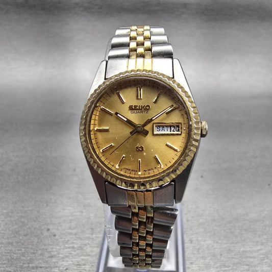 Seiko SQ Watch Women 24mm Gold Dial Two Tone Daydate Round 3E23-0A69 New Battery0