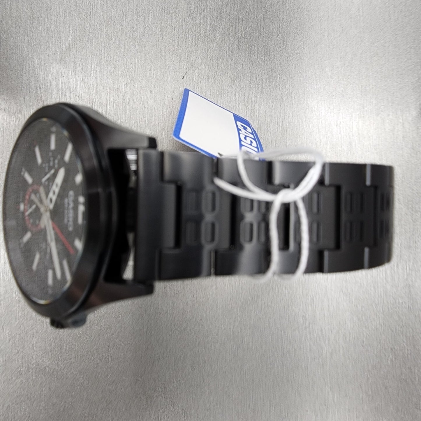 Casio MTP-E350 Watch Men 39mm Black Dial Black Steel Daydate Metal Bracelet