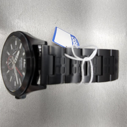 Casio MTP-E350 Watch Men 39mm Black Dial Black Steel Daydate Metal Bracelet