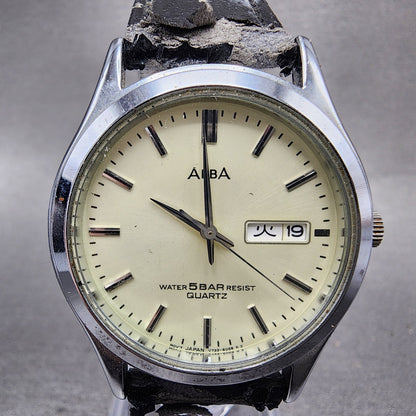 Seiko ALBA Watch Men 34mm Cream Dial Silver Tone Daydate Round V7336C20 PARTS2
