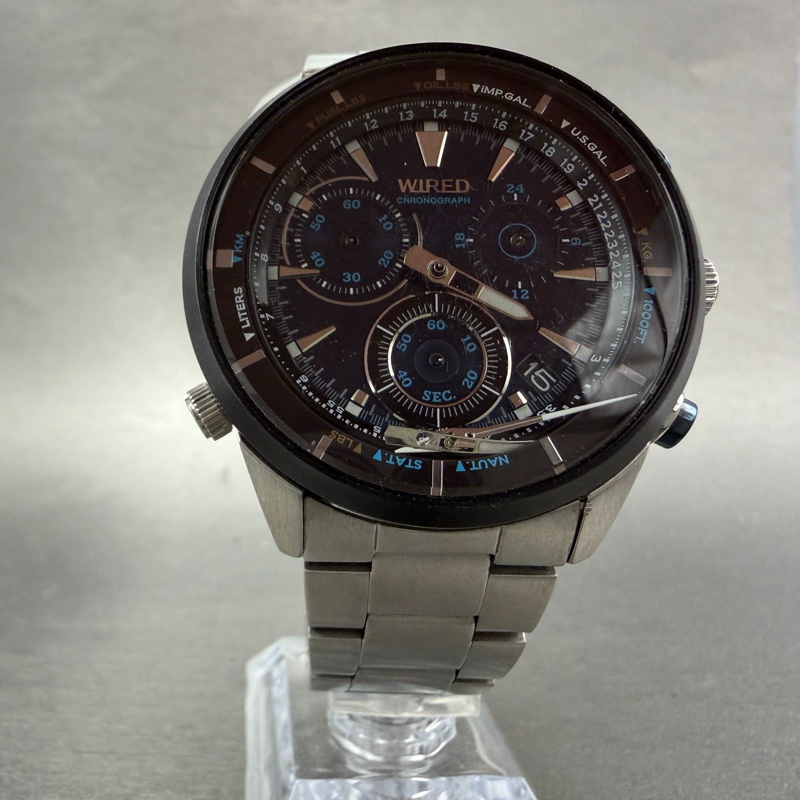 Seiko Wired Chronograph Watch Men 43mm Blue Dial Steel Date VK68-KX20 PARTS6