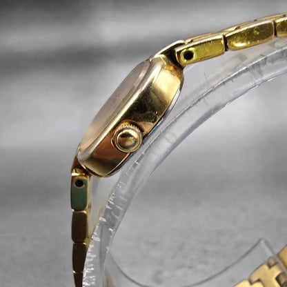 Seiko Watch Women 14mm Gold Dial Gold Tone Oval 1F20-5A49 New Battery Vintage2