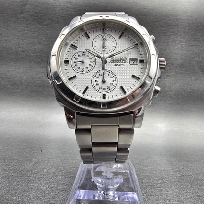 Seiko Chronograph Watch Men 40mm Silver Dial Silver Tone Date 7T92-0CA0 New Bat5