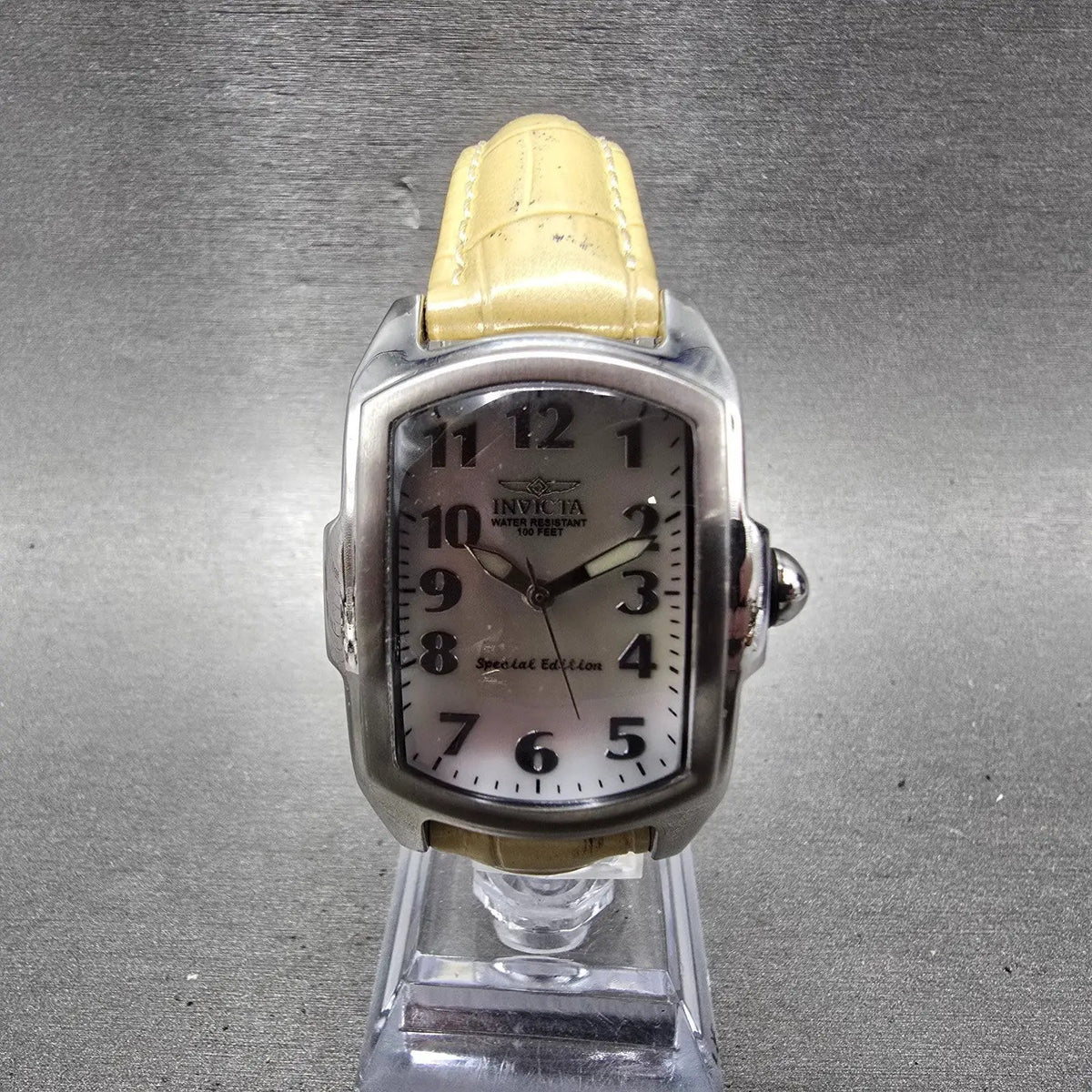 Invicta Lupha Watch Women 29mm MOP Dial Silver Tone Rectangle 0441 New BatteryKL0