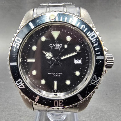 Casio MTD-1010 Dive Watch Men 40mm Black Dial Silver Tone Date Round PARTS0