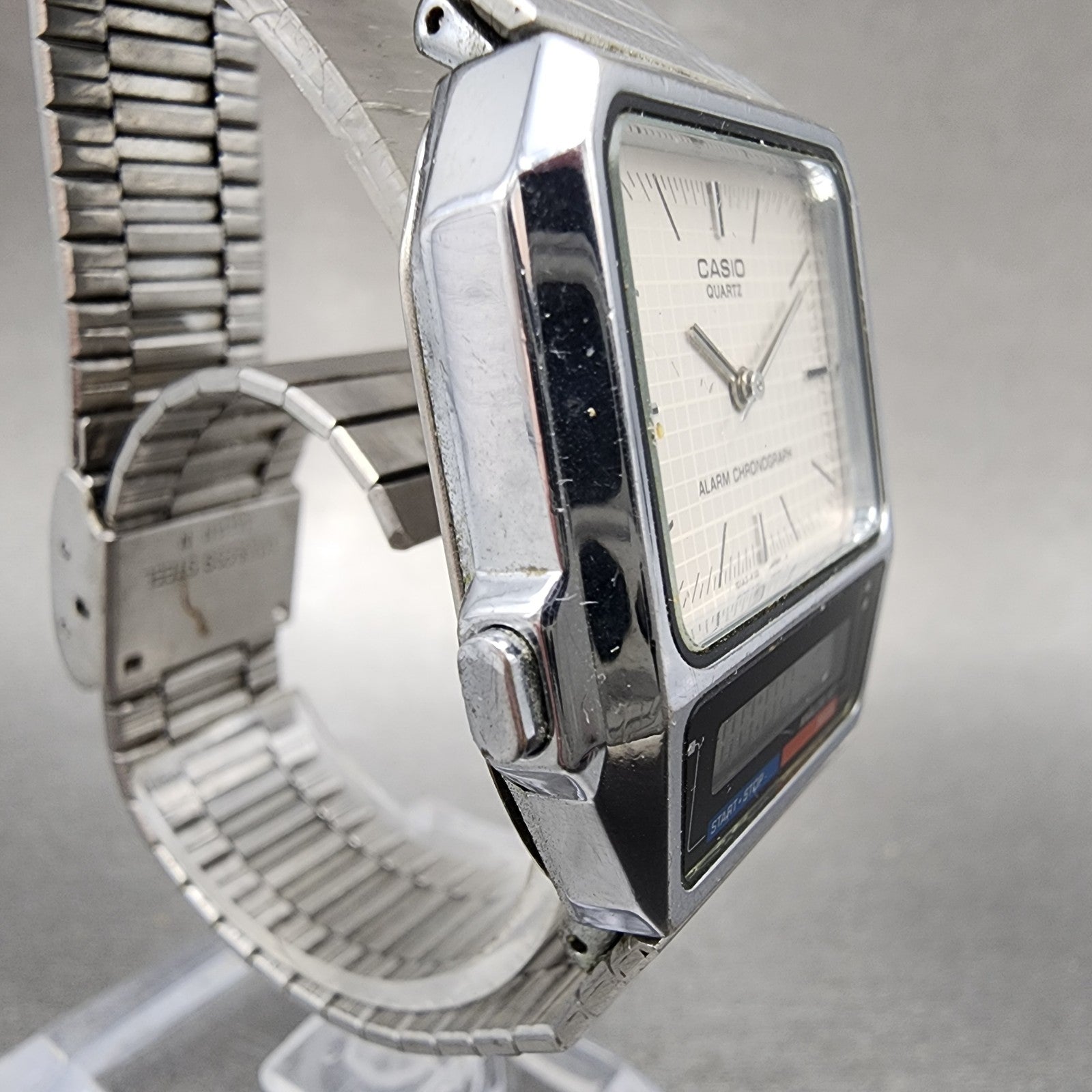 Casio AQ450 Watch Men 30mm White Dial Silver Tone Analog Digital New Battery3