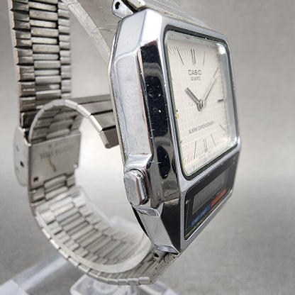 Casio AQ450 Watch Men 30mm White Dial Silver Tone Analog Digital New Battery3