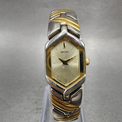 Seiko Watch Women 16mm Champagne Dial Two Tone Hexagon 4n006610 New Battery0