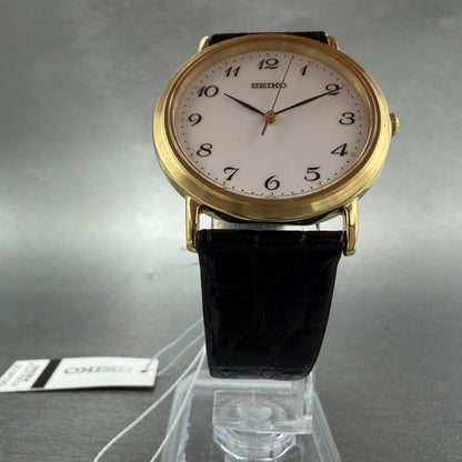 Seiko Watch Men 33mm White Dial Gold Tone Round 7N01-0BH0 New Battery W/Tags5