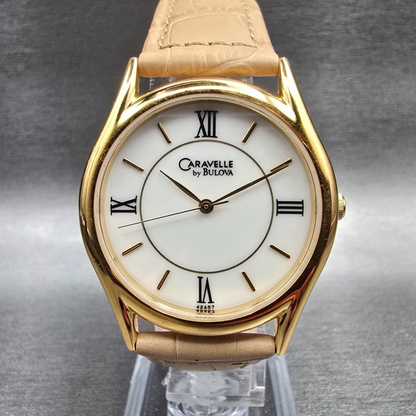 Bulova Caravelle Watch Men 33mm White Dial Gold Tone Round 42A57 New Battery0