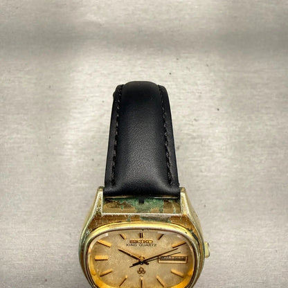 Seiko King Quartz Watch Men 34mm Champagne Dial Gold Daydate 5856-5020 New Batt4