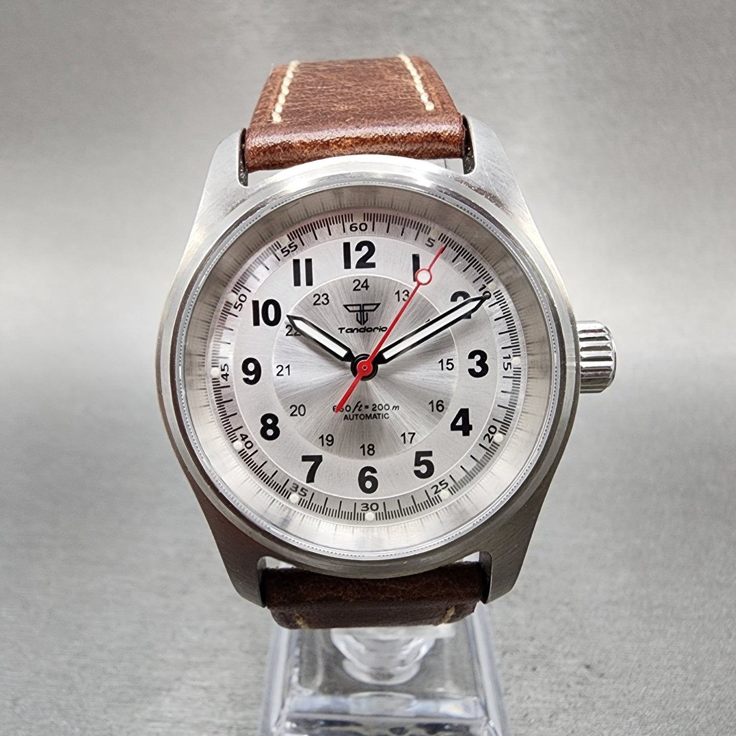 Tandorio Pilot Watch Men 36mm Silver Dial Silver Tone Round Automatic Runs0